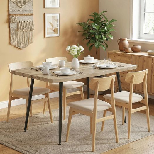 Dining Table for 4 People, 110 cm Nordic Rectangular Kitchen Table with Steel Legs for Living Room and Dining Room, Oak