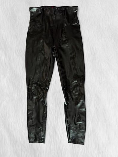 SPANXshape Black Faux Leather Patent High Waisted Sculpting Leggings.Size M