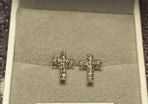 Petite White Gold Diamond set Cross stud Earrings