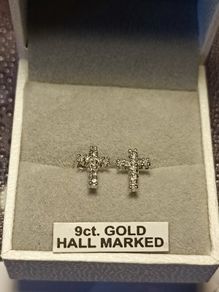 Petite White Gold Diamond set Cross stud Earrings