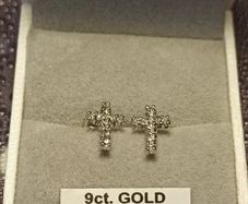 Petite White Gold Diamond set Cross stud Earrings