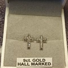 Petite White Gold Diamond set Cross stud Earrings