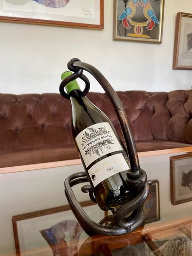 Vintage 20th Century Cast Iron Metal Brutalist Sculpture Bottle Holder Wine Rack