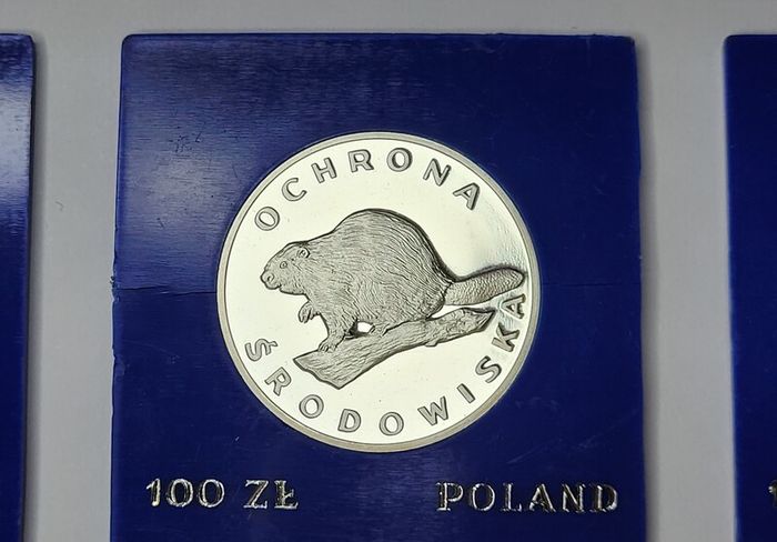 Poland 100 zlotych silver coins Environmental Protection1977,1978