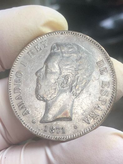 Spain Silver 5 Pesetas 1871 (74) Amadeo I