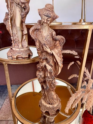 Vintage Oriental Resin Sculptured Figures Traditional Attire 1970s