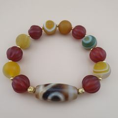 Vintage Carnelian and Suliemani & 1 Eyes Dzi Bead Amulet