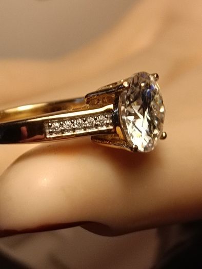 3 carat Moissanite Solitaire Ring in 18kt Vermeil Hard Gold Plated Sterling Silver (Bargain)