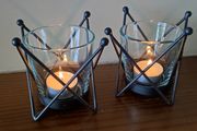 2 Candle tealights metal holders with glass inserts