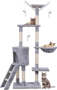 145cm Cat Scratch Posts Stable Cat Climbing Tower Multi-Level Cat Activity Trees for Indoor Cats, Pet Activity Furniture Play House for Kitty Kitten (FREE POSTAGE)