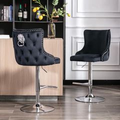 Set of 2 Velvet Bar Stools Height Adjustable Modern Counter Stools with Backrest Kitchen Stool Rotatable