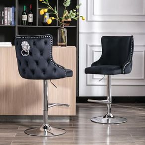 Set of 2 Velvet Bar Stools Height Adjustable Modern Counter Stools with Backrest Kitchen Stool Rotatable