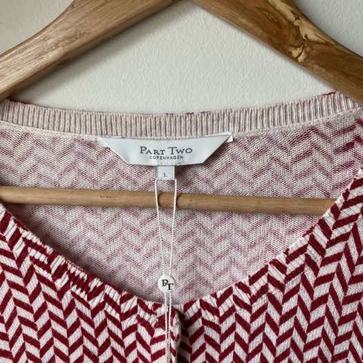 Part Two Chevron Knit Cardigan Sweater Red & Cream New With Tags (Size L)