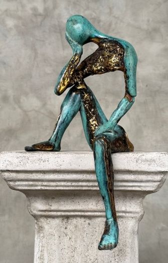 Man Deep In Thought (35cm) - Patinated Bronze