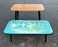 Vintage Kitsch coffeetables with turned dansette legs c1960 sold as a pair only