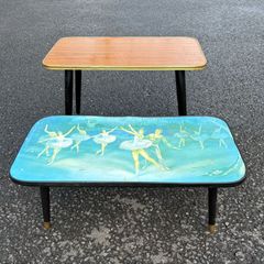 Vintage Kitsch coffeetables with turned dansette legs c1960 sold as a pair only
