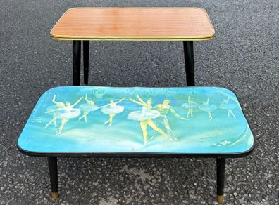 Vintage Kitsch coffeetables with turned dansette legs c1960 sold as a pair only