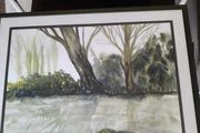 Framed landscape watercolour painting