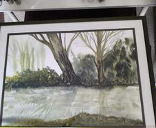 Framed landscape watercolour painting