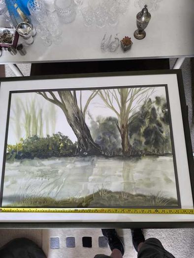 Framed landscape watercolour painting