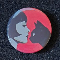 Woman / cat , pin back button badge.