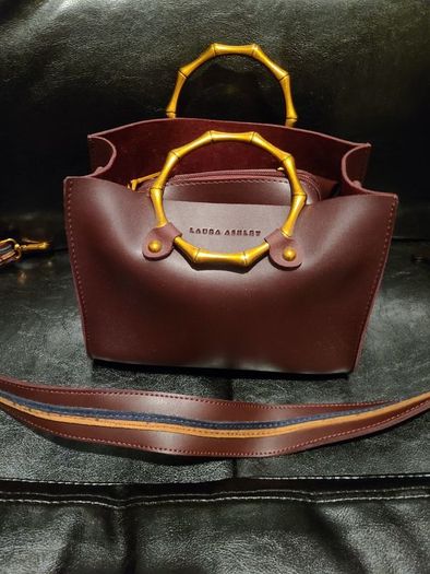 Laura Ashley Bamboo Handle Handbag in Burgundy