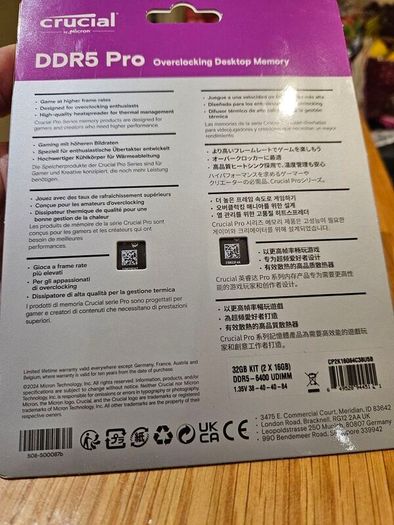 Desktop RAM: DDR5 32gb Kit (2x16gb). I've two of these kits.
