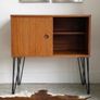 Vintage Mid Century Teak Sliding Door Storage/Vinyl Cabinet Image 2