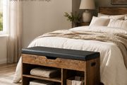 Shoe Storage Bench with Padded Seat and 3 Open Compartments Rustic Brown and Black