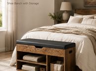 main image for ad Shoe Storage Bench with Padded Seat and 3 Open Compartments Rustic Brown and Black