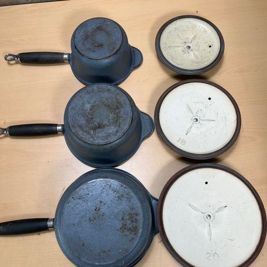 Set Of 3 Le Creuset Cast iron Enamel Pans 16 18 20cm Grey Farmhouse