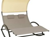 Double Sun Lounger with Canopy Textilene Taupe and Cream