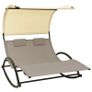 Double Sun Lounger with Canopy Textilene Taupe and Cream Image 2