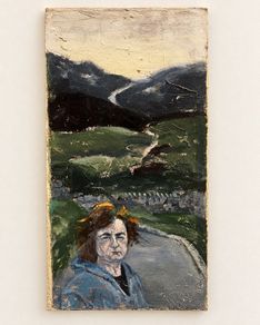 Con Campbell Original Oil on Board, Kathy on Croagh Patrick, 1993