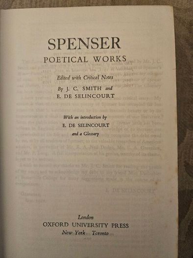 Spenser Poetical Works.  Edited With Critical Notes By J.c.smith And E. De Selincourt. Published By Oxford University Press London.  1965 Hardback With Dustjacket In Good Condition. See Photos For Same.