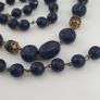 Antique African Style Cobalt Blue Glass & Brass Beads Long Necklace Image 7