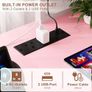 L Shaped Gaming Desk with Power Outlets & LED Lights, Small L- Shaped Computer Corner Desk with Monitor Stand & Storage Shelf, Gaming Table with Storage Bag, Pink Image 6