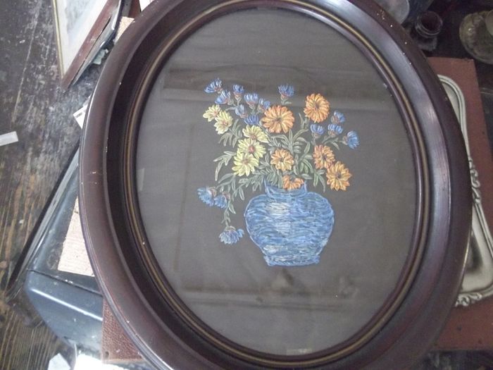 a antique embroidery still life picture