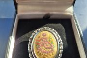 Vintage Victorian Lady in Garden Cross Stitch Brooch
