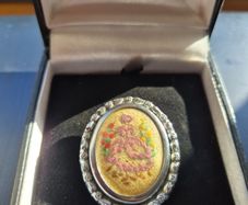 Vintage Victorian Lady in Garden Cross Stitch Brooch