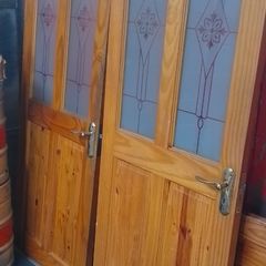 5 Solid Wood Pine Interior Doors Standard Size (Inc. 2 Glass Panels)