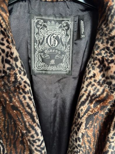 Guess M Leopard Animal Print Half Sleeve Faux Fur Coat Jacket Size M Vontage