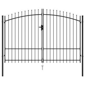 _Fence Gate Double Door with Spike Top Steel 3x1.75 m Black