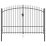 _Fence Gate Double Door with Spike Top Steel 3x1.75 m Black Image 5