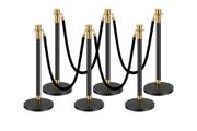 6 Pcs Crowd Control Barrier with 4 Black Velvet Ropes, 5 ft Stainless Steel Stanchion Post Queue with Sand Injection Hollow Base for Theater, Party, Wedding, Exhibition, Black