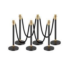 6 Pcs Crowd Control Barrier with 4 Black Velvet Ropes, 5 ft Stainless Steel Stanchion Post Queue with Sand Injection Hollow Base for Theater, Party, Wedding, Exhibition, Black