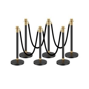 6 Pcs Crowd Control Barrier with 4 Black Velvet Ropes, 5 ft Stainless Steel Stanchion Post Queue with Sand Injection Hollow Base for Theater, Party, Wedding, Exhibition, Black