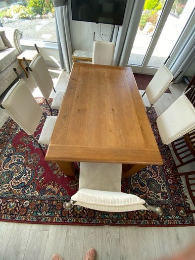 Set of 6 metal frame dining chairs with newly upholstered seats