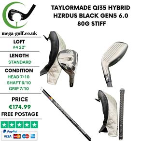 Taylormade Qi35 Hybrid / #4 22 Degree / Hzrdus Black Gen5 6.0 80G Stiff