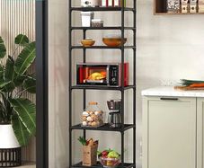 Black Shelving Unit, 42 x 32 x 165 cm, 6 Tier Tall Narrow Shelving Unit with Wheels and Anti-slip Feet, adjustable shelving & storage Rack for Garage, Bathroom, kitchen, Corner